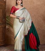Green color ready to wear semi modal saree with unstitched designer blouse