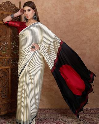 Black color ready to wear semi modal saree with unstitched designer blouse 1