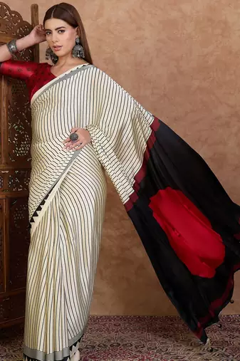 Black color ready to wear semi modal saree with unstitched designer blouse