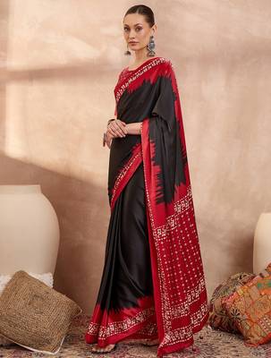 Black color Readymade semi modal saree with unstitched designer blouse 2