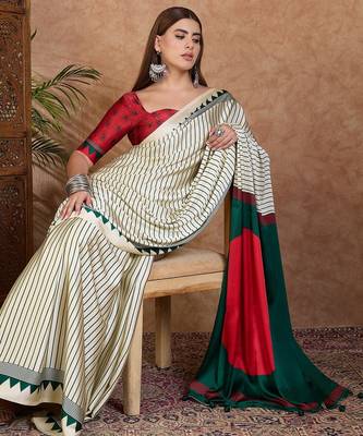 Green color ready to wear semi modal saree with unstitched designer blouse 2