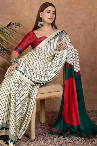 Green color ready to wear semi modal saree with unstitched designer blouse