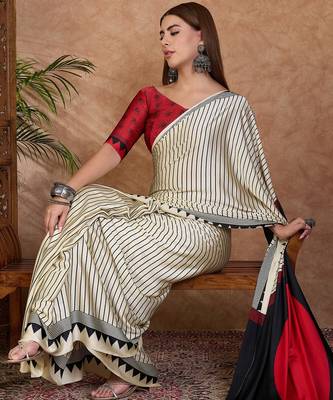 Black color ready to wear semi modal saree with unstitched designer blouse 2