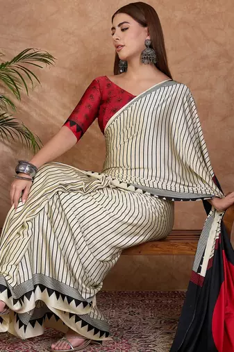 Black color ready to wear semi modal saree with unstitched designer blouse