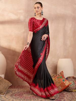 Black color Readymade semi modal saree with unstitched designer blouse 3