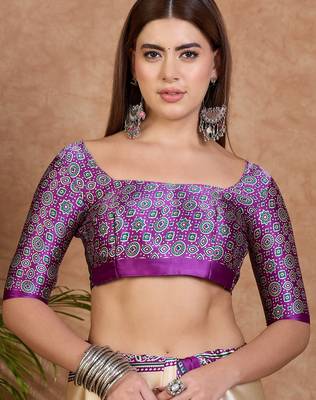 Purple color ready to wear semi modal saree with unstitched designer blouse 5