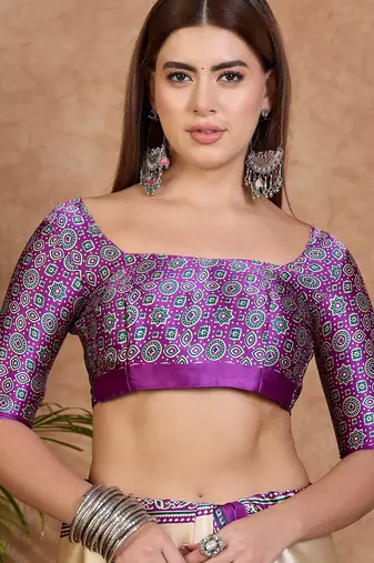Purple color ready to wear semi modal saree with unstitched designer blouse