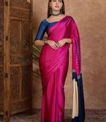 Pink color ready to wear semi modal saree with unstitched designer blouse