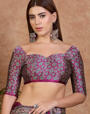 Wine color ready to wear semi modal saree with unstitched designer blouse 5