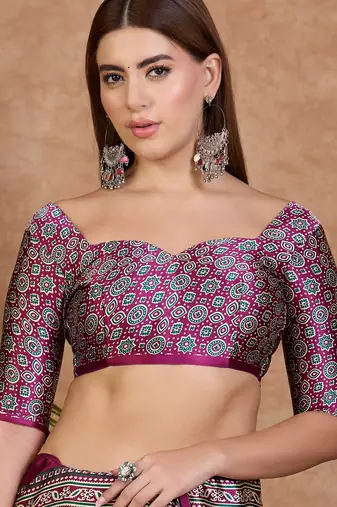 Wine color ready to wear semi modal saree with unstitched designer blouse