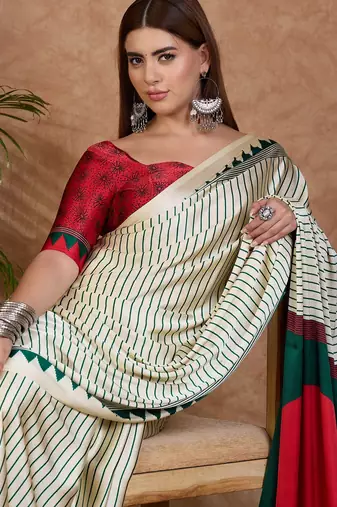 Green color ready to wear semi modal saree with unstitched designer blouse
