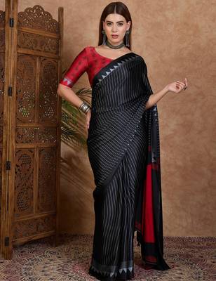 black ready to wear semi modal saree with designer blouse 1