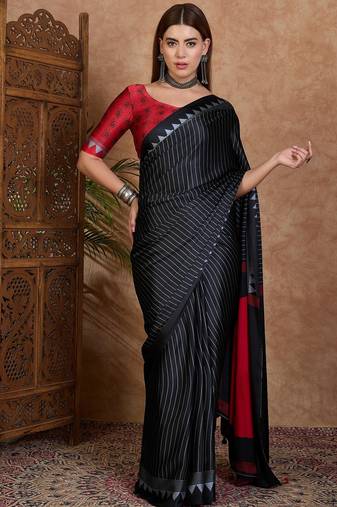 Black color ready to wear semi modal saree with unstitched designer blouse