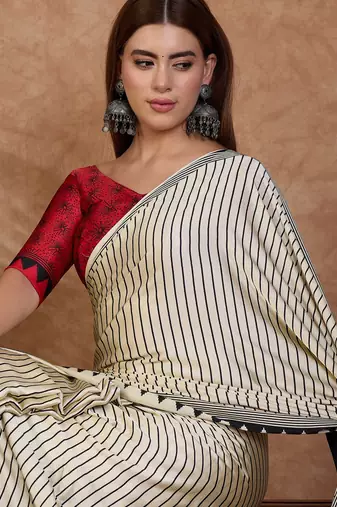 Black color ready to wear semi modal saree with unstitched designer blouse