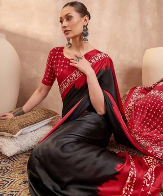 Black color Readymade semi modal saree with unstitched designer blouse 4