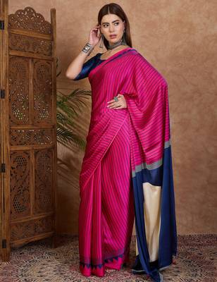 Pink color ready to wear semi modal saree with unstitched designer blouse 2