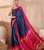 Blue color ready to wear semi modal saree with unstitched designer blouse