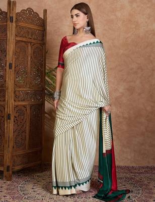 Green color ready to wear semi modal saree with unstitched designer blouse 5