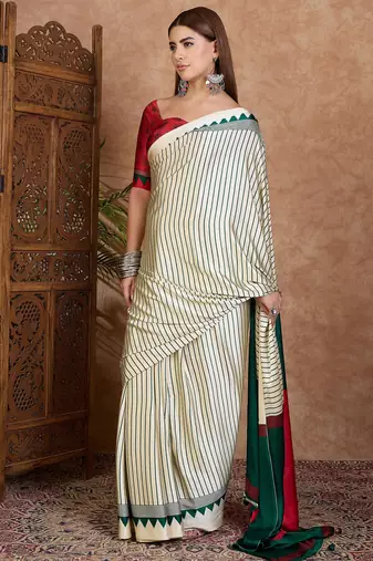 Green color ready to wear semi modal saree with unstitched designer blouse