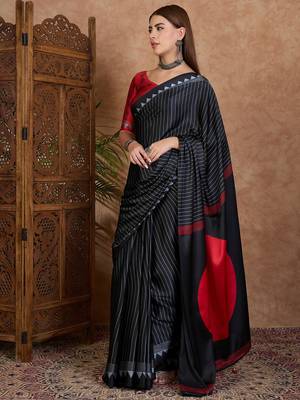 black ready to wear semi modal saree with designer blouse 2
