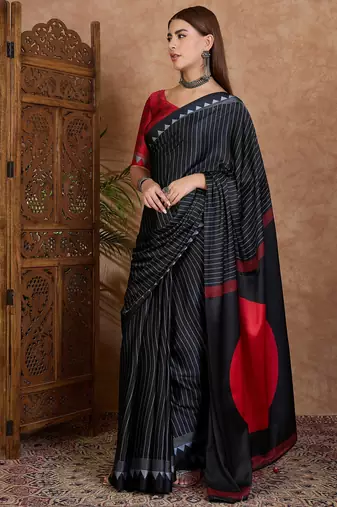 black ready to wear semi modal saree with designer blouse