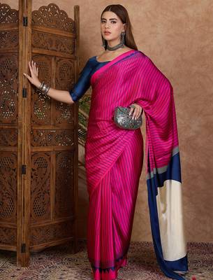 Pink color ready to wear semi modal saree with unstitched designer blouse 3