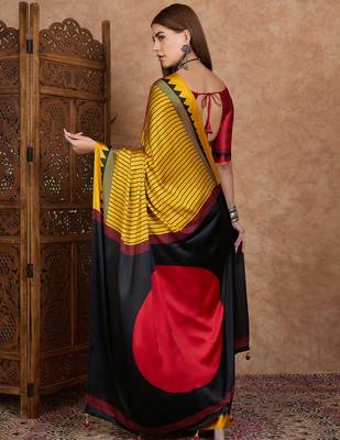 Yellow color ready to wear semi modal saree with unstitched designer blouse 4