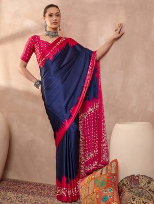 Blue color ready to wear semi modal saree with unstitched designer blouse 2