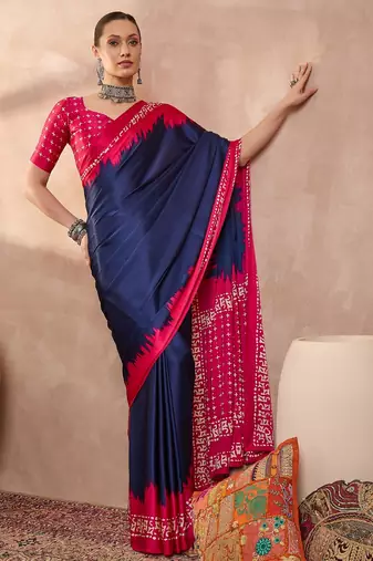 Blue color ready to wear semi modal saree with unstitched designer blouse