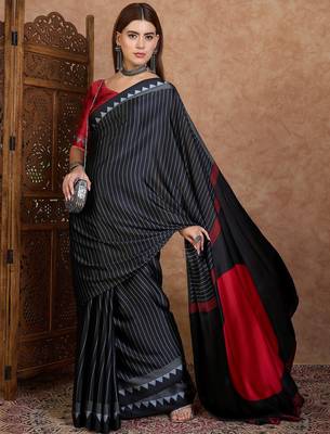 black ready to wear semi modal saree with designer blouse 3