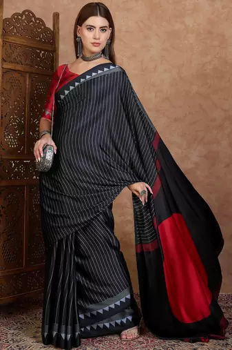 black ready to wear semi modal saree with designer blouse