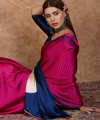 Pink color ready to wear semi modal saree with unstitched designer blouse 4