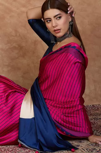 Pink color ready to wear semi modal saree with unstitched designer blouse