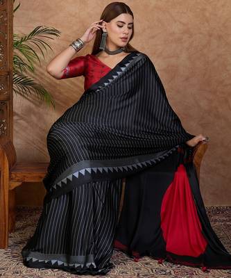 black ready to wear semi modal saree with designer blouse 4