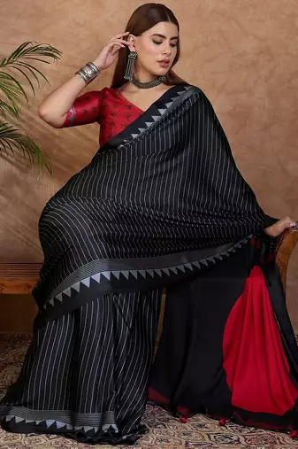 black ready to wear semi modal saree with designer blouse