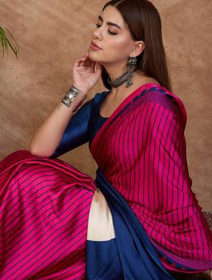 Pink color ready to wear semi modal saree with unstitched designer blouse 5