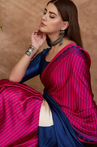 Pink color ready to wear semi modal saree with unstitched designer blouse