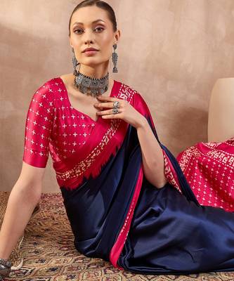 Blue color ready to wear semi modal saree with unstitched designer blouse 3