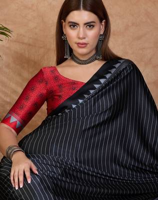 black ready to wear semi modal saree with designer blouse 5
