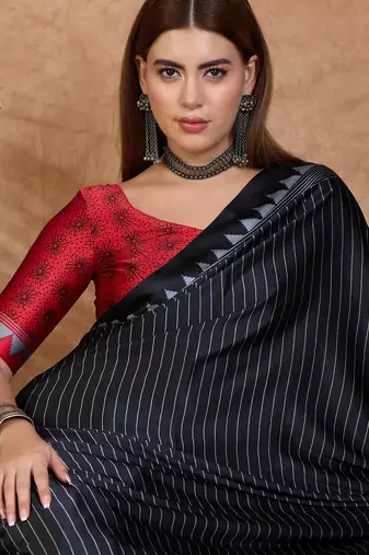 black ready to wear semi modal saree with designer blouse