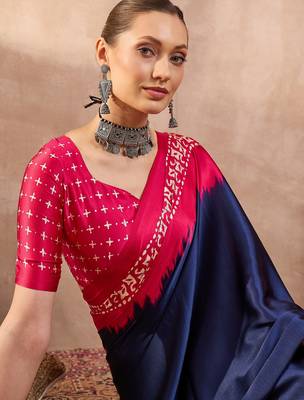 Blue color ready to wear semi modal saree with unstitched designer blouse 4