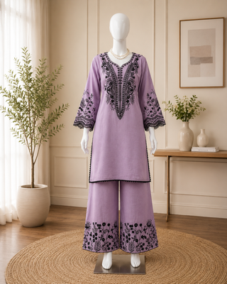 Lavender mal cotton kurta palazzo set with organza dupatta 2