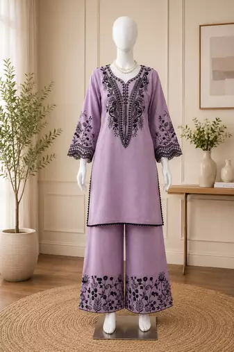 Lavender mal cotton kurta palazzo set with organza dupatta