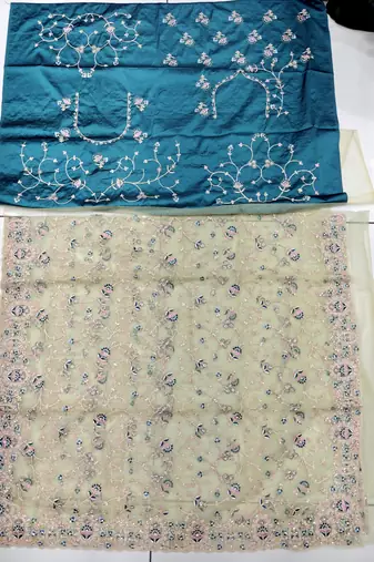 Light Green Color  Codes And Sequins Net Wedding Wear Saree With Blouse Fabric