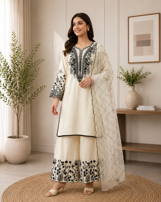 Mal cotton kurta palazzo set with organza dupatta 1