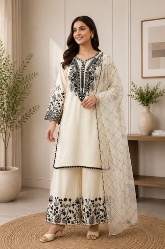 Mal cotton kurta palazzo set with organza dupatta