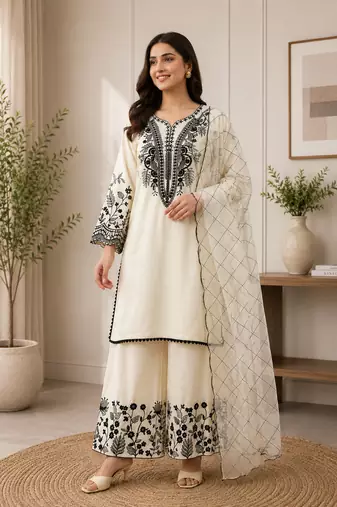 Mal cotton kurta palazzo set with organza dupatta
