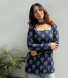 Women's rayon handpainted handblock designer Short Kurtis