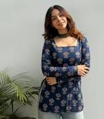 Women's rayon handpainted handblock designer Short Kurtis