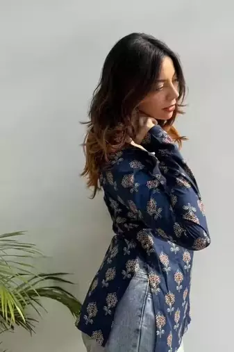 Women's rayon handpainted handblock designer Short Kurtis